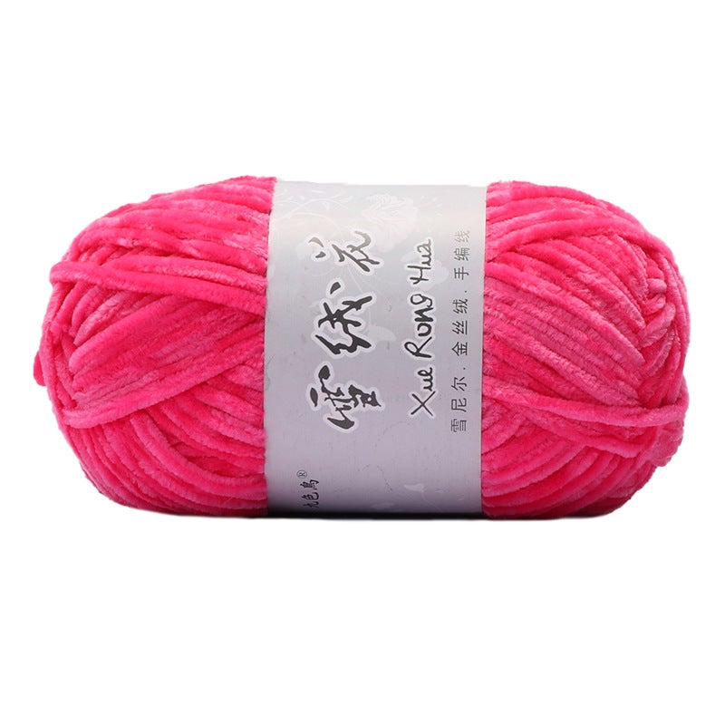 Velvet Chenille Hand Knit Yarn for DIY Scarves Hats 34 rose red