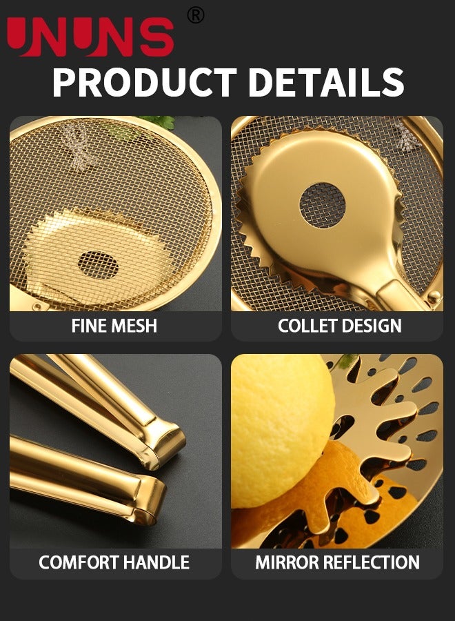 يو إن يو إن أس مجموعة ملاقط المطبخ، 2 ملاقط مطبخ من الفولاذ المقاوم للصدأ مع فلتر شاشة، قفل ملاقط الشواء المعدنية لأواني الطبخ والشواء، ذهبي - Image 5