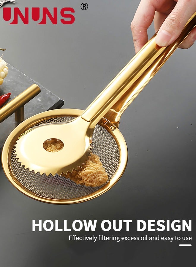 يو إن يو إن أس مجموعة ملاقط المطبخ، 2 ملاقط مطبخ من الفولاذ المقاوم للصدأ مع فلتر شاشة، قفل ملاقط الشواء المعدنية لأواني الطبخ والشواء، ذهبي - Image 4