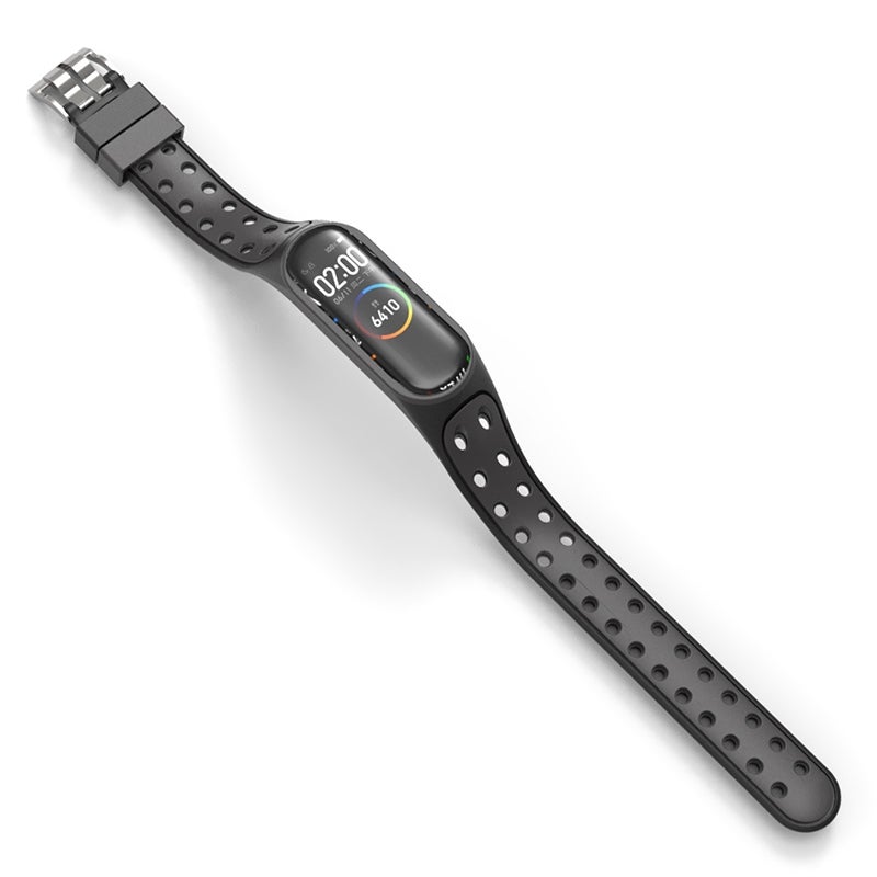 إيروريكس حزام معصم بديل مزدوج الإبزيم من السيليكون لساعة Xiaomi Mi Band 5 (أسود) - Image 2