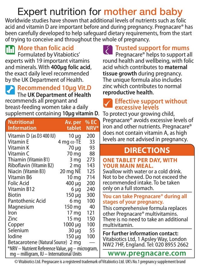 Pregnacare Vitabiotics - Pregnacare - Original - 30 Tablets - Image 3