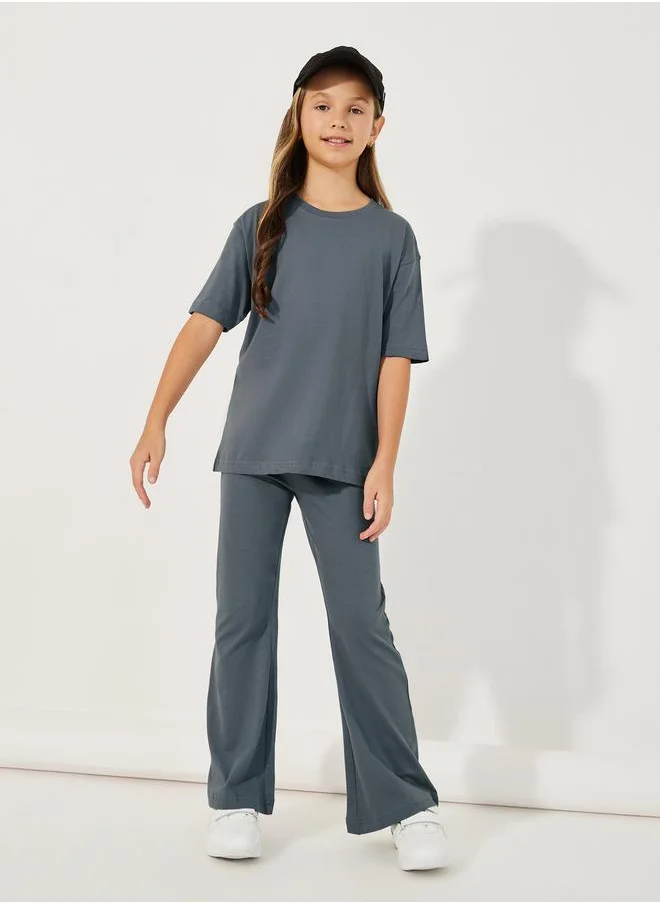 Styli Oversized Round Neck T-Shirt & Flared Joggers Co-Ords Set