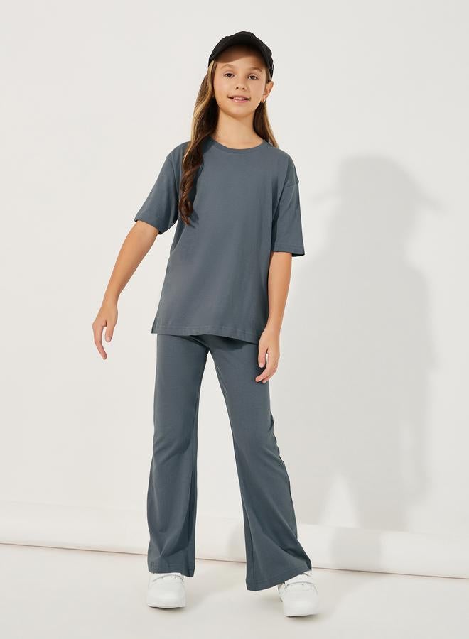 Styli Oversized Round Neck T-Shirt & Flared Joggers Co-Ords Set  - Image 1