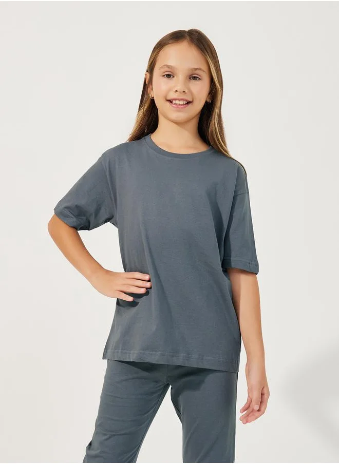 Styli Oversized Round Neck T-Shirt & Flared Joggers Co-Ords Set