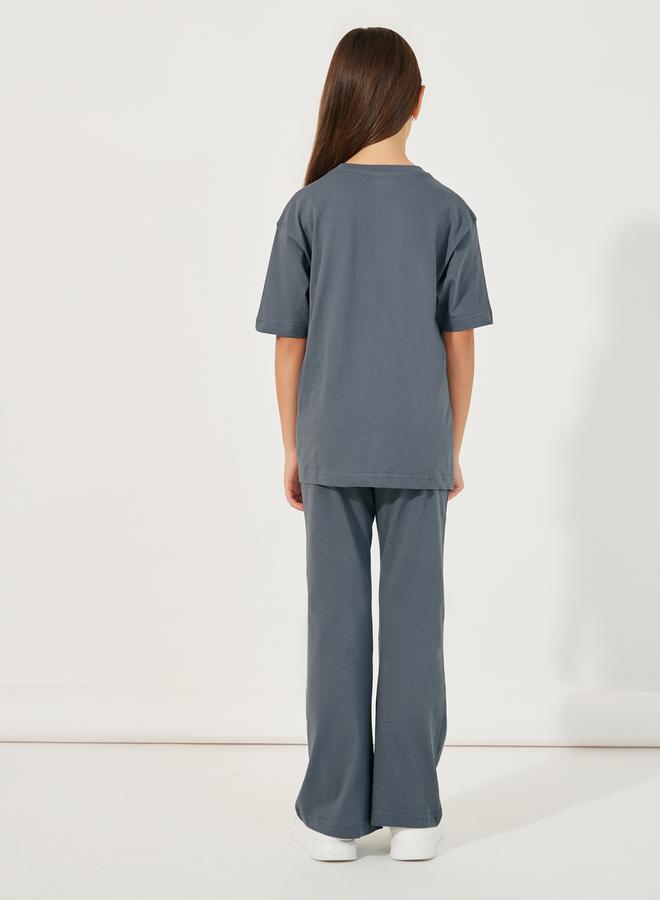 Styli Oversized Round Neck T-Shirt & Flared Joggers Co-Ords Set  - Image 4