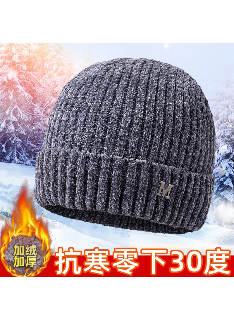 Generic - New Knitted Hat Mens Winter fleece-lined Thickened Warm Wool Hat Cycling Cold-proof Ear Protection Hat Pullover Cotton Hat Brown - Image 1