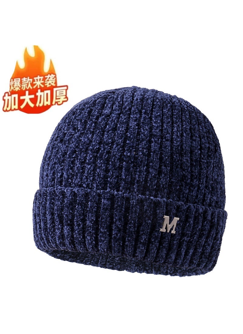 Generic - New Knitted Hat Mens Winter fleece-lined Thickened Warm Wool Hat Cycling Cold-proof Ear Protection Hat Pullover Cotton Hat Brown - Image 1
