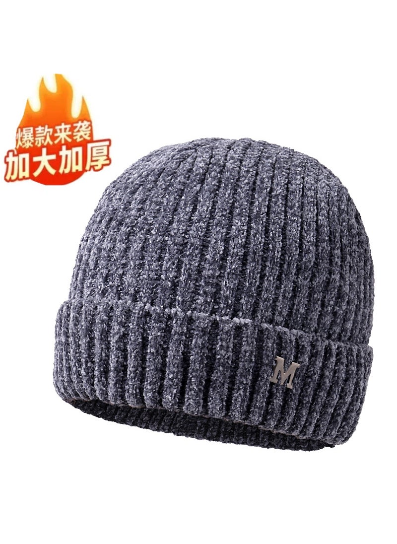 Generic - New Knitted Hat Mens Winter fleece-lined Thickened Warm Wool Hat Cycling Cold-proof Ear Protection Hat Pullover Cotton Hat Brown - Image 1