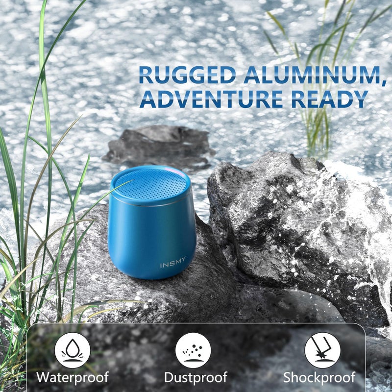 INSMY Small Bluetooth Speaker, Waterproof Mini Portable Wireless Speaker, Punchy Bass Rich Audio Stereo Pairing, Handheld Pocket Size, Built in Mic for Hiking Gift Laptop Tablet (Blue) - Image 3
