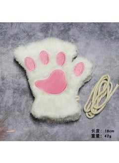 New Cat claw gloves winter cute cartoon cat girl open finger gloves fleece-lined thick bear paw gloves Milky White