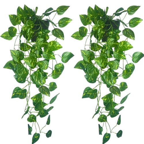 Tdas Artificial Plants With Pot Leaves Hanging Ivy Garlands Plant Greenery Vine Creeper Home Decor Door Wall Balcony Decoration Party - 50 Cm (2 Pcs Ivy Plants) - Plastic - Image 1