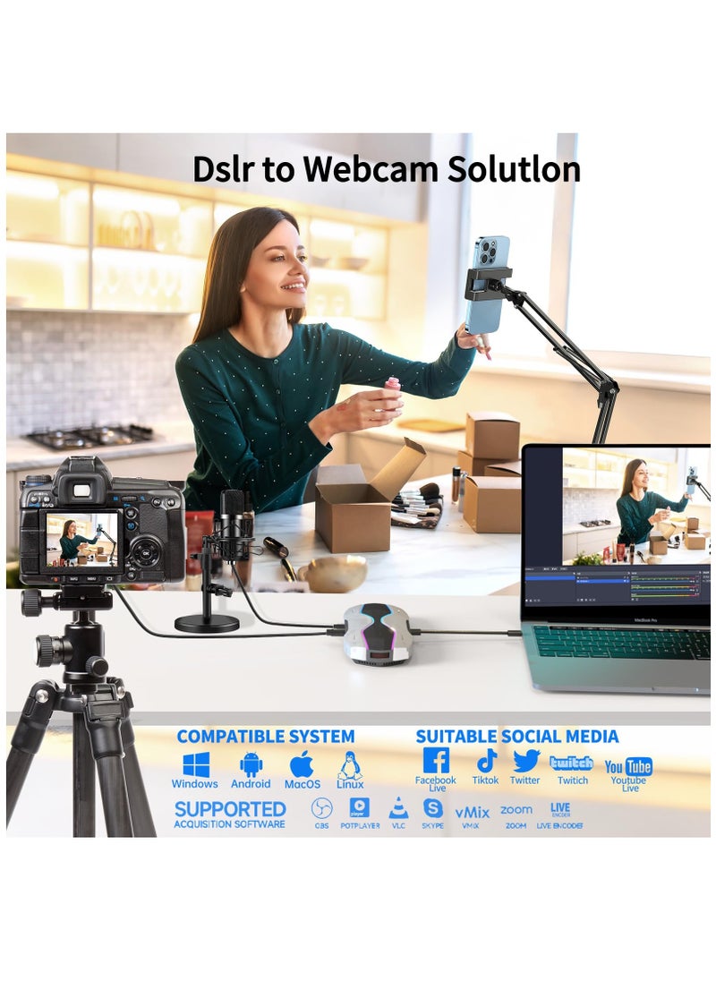 Excefore - Capture Card, 4K HDMI Video Capture Card for Streaming, USB3.0 Low Latency, Full HD 4K 60/1080P 240FPS for Streaming/Gaming Recording, Works with Mac/PS5/PS4/Xbox/OBS/Nintendo Switch, Silver - Image 1