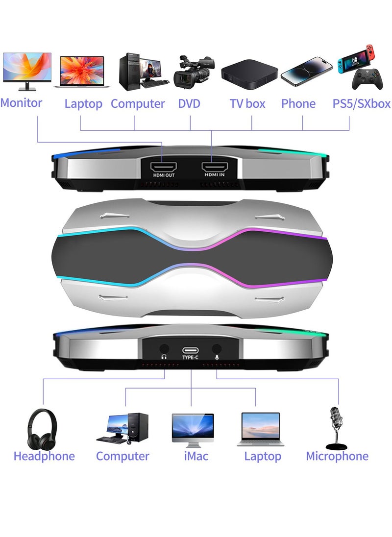 Excefore - Capture Card, 4K HDMI Video Capture Card for Streaming, USB3.0 Low Latency, Full HD 4K 60/1080P 240FPS for Streaming/Gaming Recording, Works with Mac/PS5/PS4/Xbox/OBS/Nintendo Switch, Silver - Image 1