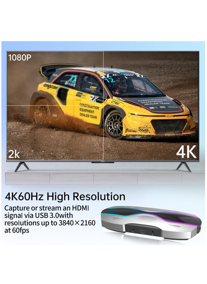 Excefore - Capture Card, 4K HDMI Video Capture Card for Streaming, USB3.0 Low Latency, Full HD 4K 60/1080P 240FPS for Streaming/Gaming Recording, Works with Mac/PS5/PS4/Xbox/OBS/Nintendo Switch, Silver - Image 1