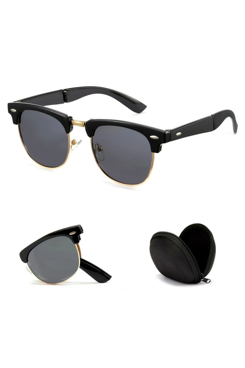 Foldable Sunglasses, Ultralight Classic Square Sunglasses Frame, Easy to Carry UV400 Protection Lenses with Storage Box - Image 1