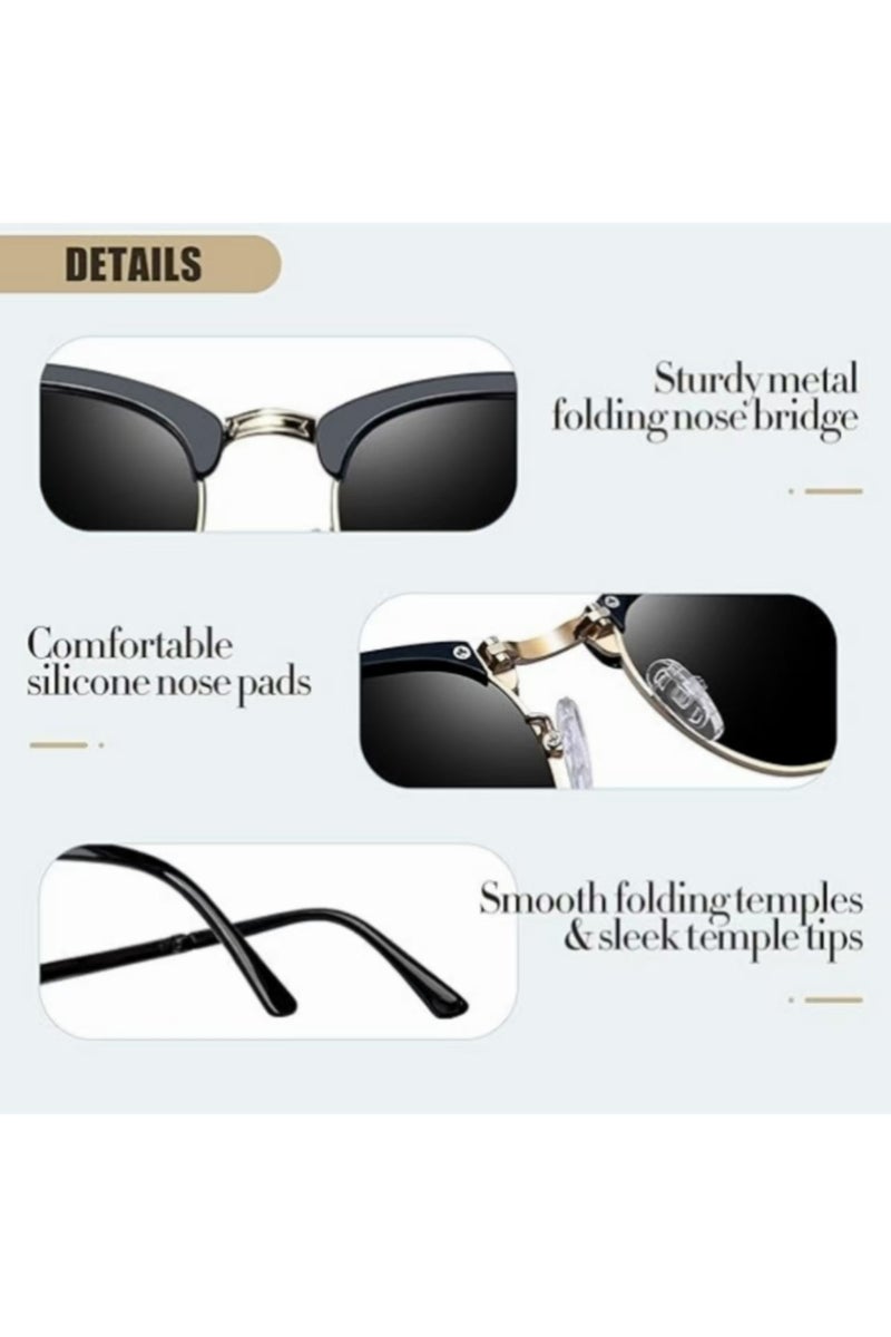 Foldable Sunglasses, Ultralight Classic Square Sunglasses Frame, Easy to Carry UV400 Protection Lenses with Storage Box - Image 4