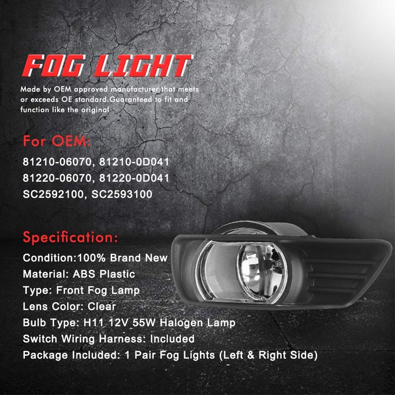 A ABIGAIL Driving Fog Lights Lamps Replacement for Toyota Camry 2007 2008 2009 with H11 12V 55W Halogen Bulbs & Universal Switch and Wiring Kit (Clear Lens) - Image 4
