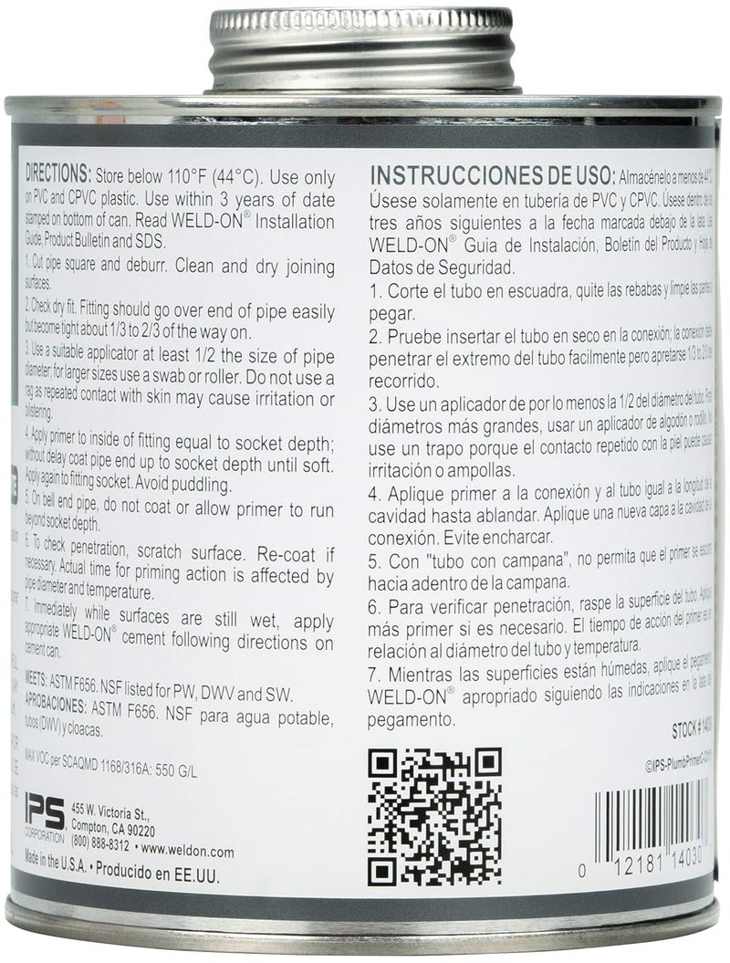 WELDON 14030 Plumbing PVC/CPVC Primer - Fast Acting and Low VOC, Clear, 1 Quart (32 fl oz) - Image 2