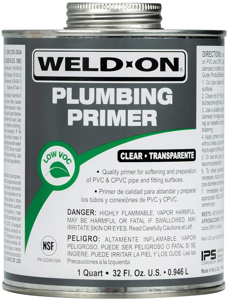WELDON 14030 Plumbing PVC/CPVC Primer - Fast Acting and Low VOC, Clear, 1 Quart (32 fl oz) - Image 1
