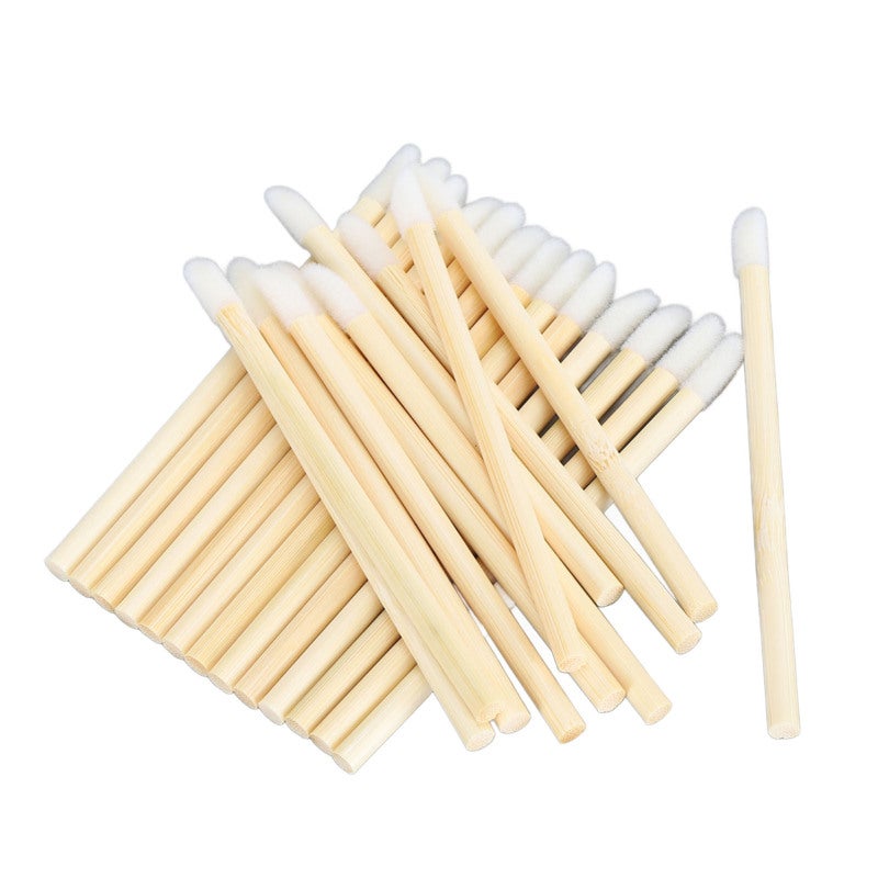 Disposable Lip Brush 100pcs Bamboo Handle Eco Friendly Lip Gloss Wand - Soft Flocked Tip Portable Makeup Tool for On The Go Touch Ups, Everyday Makeup Application and Kitchen Appliance Cleaning - Image 2