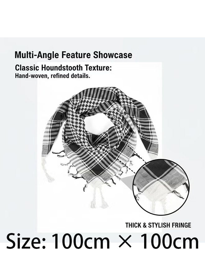 Happy D Desert Shemagh Scarf, Traditional Arab Head and Neck Wrap, Black and White Pattern, Unisex Palestine Scarf 100cm×100cm - Image 5