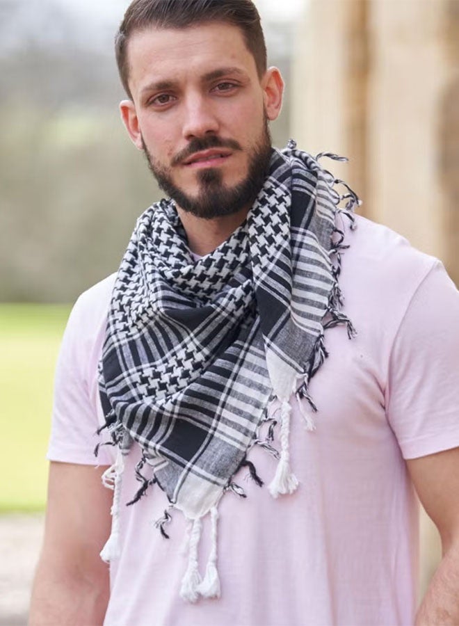 Happy D Desert Shemagh Scarf, Traditional Arab Head and Neck Wrap, Black and White Pattern, Unisex Palestine Scarf 100cm×100cm - Image 2