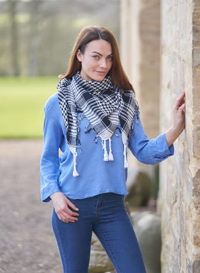 Happy D Desert Shemagh Scarf, Traditional Arab Head and Neck Wrap, Black and White Pattern, Unisex Palestine Scarf 100cm×100cm - Image 3