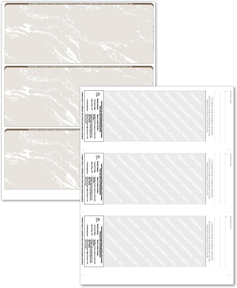 CAROUSELCHECKS 500 Sheets/Blank Laser 3 to a Page Computer Checks (Tan Marble) - Image 2