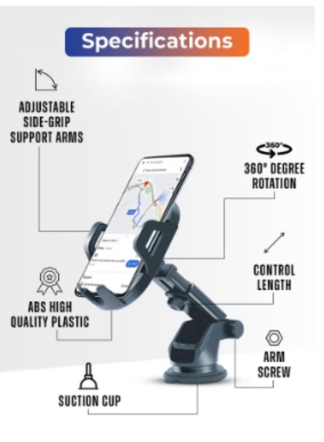 myTVS Car Phone Holder Stand for Smartphone Universal 360° Rotateble Hands Free for Dashboard, Air Vent, Windscreen - Image 2