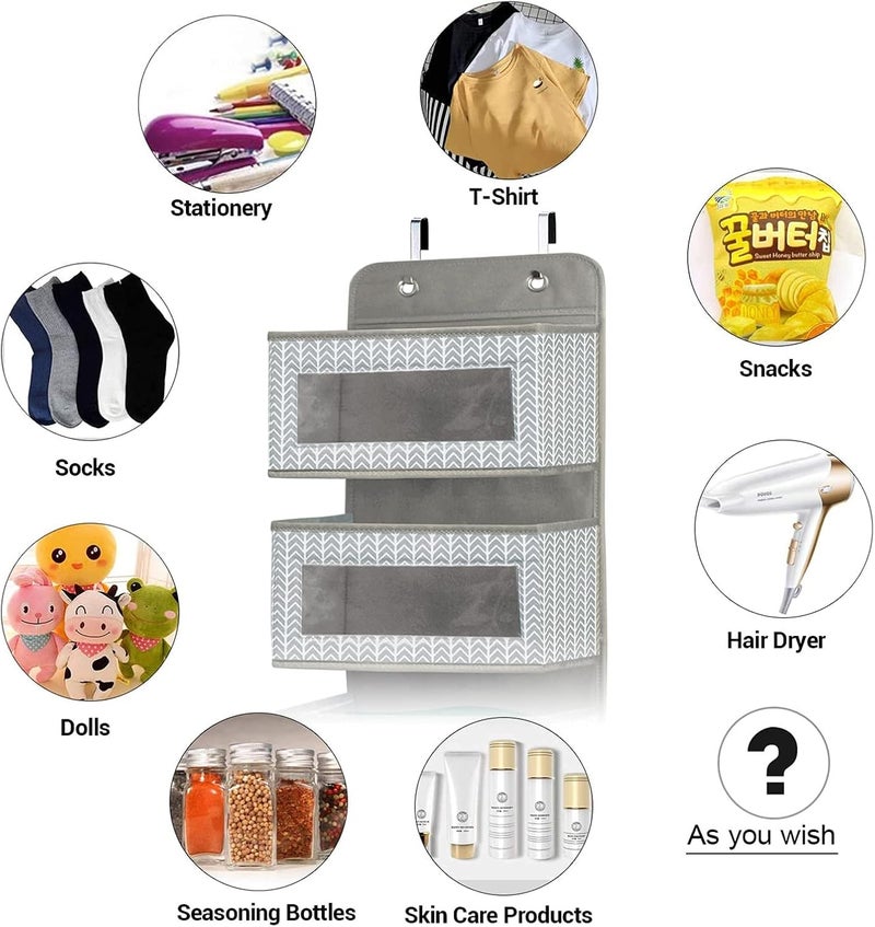 VERONLY Over The Door Hanging Organizer with 5 Large Pockets - Wall Mount Pantry Storage with Clear PVC Window & 2 Big Metal Hooks for Closet,Bathroom,Nursery,Bedroom,Dorm,Baby Diapers,Kids Toys (Gray) - Image 4