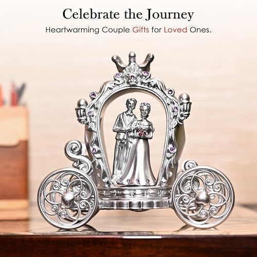 ZAICUS Silver Finish Romantic Couple Showpiece with Cart | Love Statue for Engagement, Wedding, Valentine's Day, Anniversary, Birthday Gifts | Elegant Home Decor - Image 3