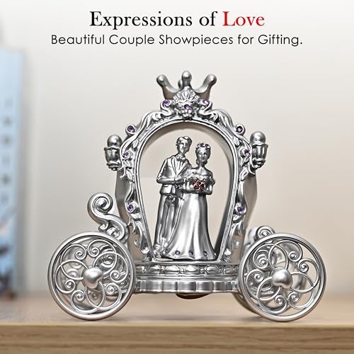 ZAICUS Silver Finish Romantic Couple Showpiece with Cart | Love Statue for Engagement, Wedding, Valentine's Day, Anniversary, Birthday Gifts | Elegant Home Decor - Image 2