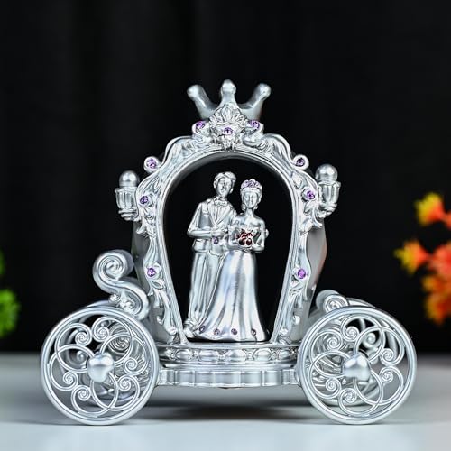 ZAICUS Silver Finish Romantic Couple Showpiece with Cart | Love Statue for Engagement, Wedding, Valentine's Day, Anniversary, Birthday Gifts | Elegant Home Decor - Image 1