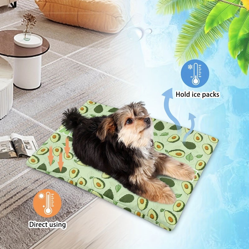 1pc Personalized Cooling Mat for Dogs Cats 15.55x11.42 Inch Avocado Print Washable Self Cooling Pet Pad with Custom Pet Name Style B Hot Summer - Image 2