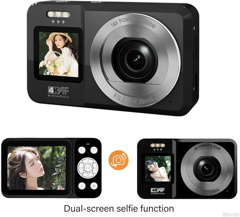 32 جيجابايت كاميرا رقمية 4K 64 ميجابكسل شاشة مزدوجة تكبير 18 مرة بناء من مادة ABS سهلة الاستخدام للطلاب المراهقين السفر - Image 3