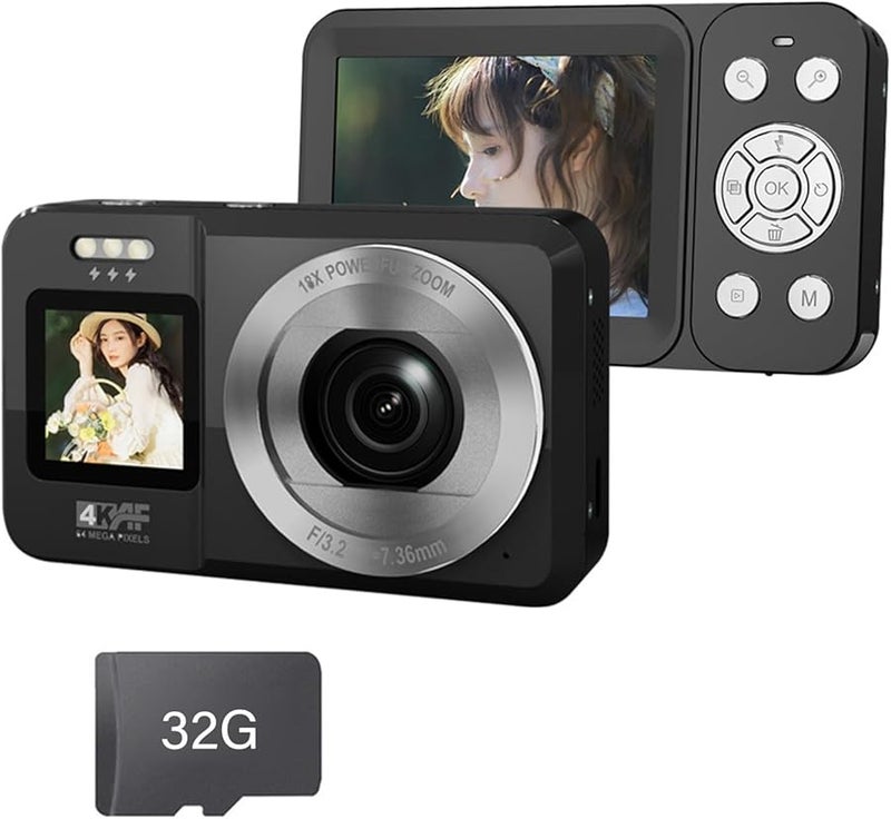 32 جيجابايت كاميرا رقمية 4K 64 ميجابكسل شاشة مزدوجة تكبير 18 مرة بناء من مادة ABS سهلة الاستخدام للطلاب المراهقين السفر - Image 2