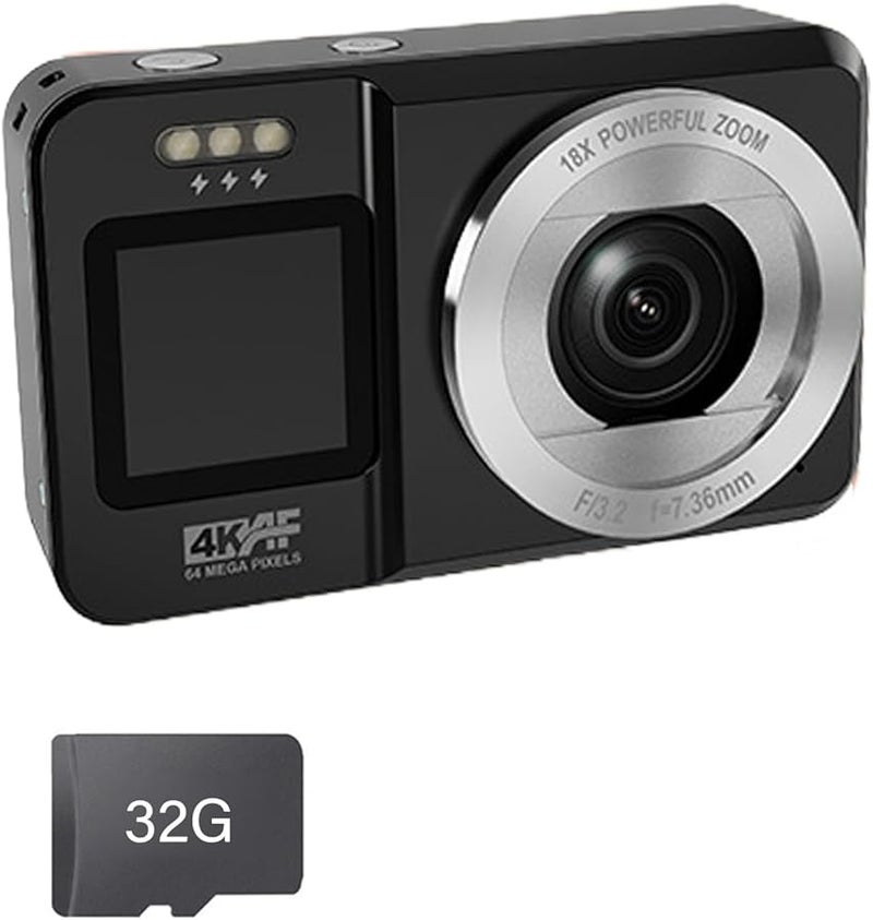 32 جيجابايت كاميرا رقمية 4K 64 ميجابكسل شاشة مزدوجة تكبير 18 مرة بناء من مادة ABS سهلة الاستخدام للطلاب المراهقين السفر - Image 4