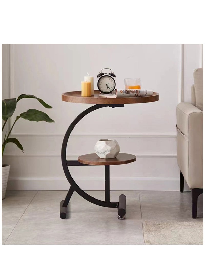 Arabest - 2-Tier Round C Shaped End Table, Snack Side Table, End Side Couch Table with Marble Top, Marble Texture Coffee Table, Modern Simplicity C End Table for Sofa Coffee Laptop Living Room Bedroom - Image 1