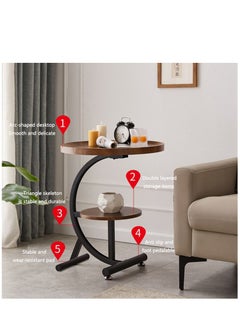Arabest 2-Tier Round C Shaped End Table, Snack Side Table, End Side Couch Table with Marble Top, Marble Texture Coffee Table, Modern Simplicity C End Table for Sofa Coffee Laptop Living Room Bedroom  - Image 2