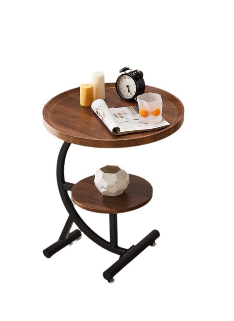 Arabest - 2-Tier Round C Shaped End Table, Snack Side Table, End Side Couch Table with Marble Top, Marble Texture Coffee Table, Modern Simplicity C End Table for Sofa Coffee Laptop Living Room Bedroom - Image 1