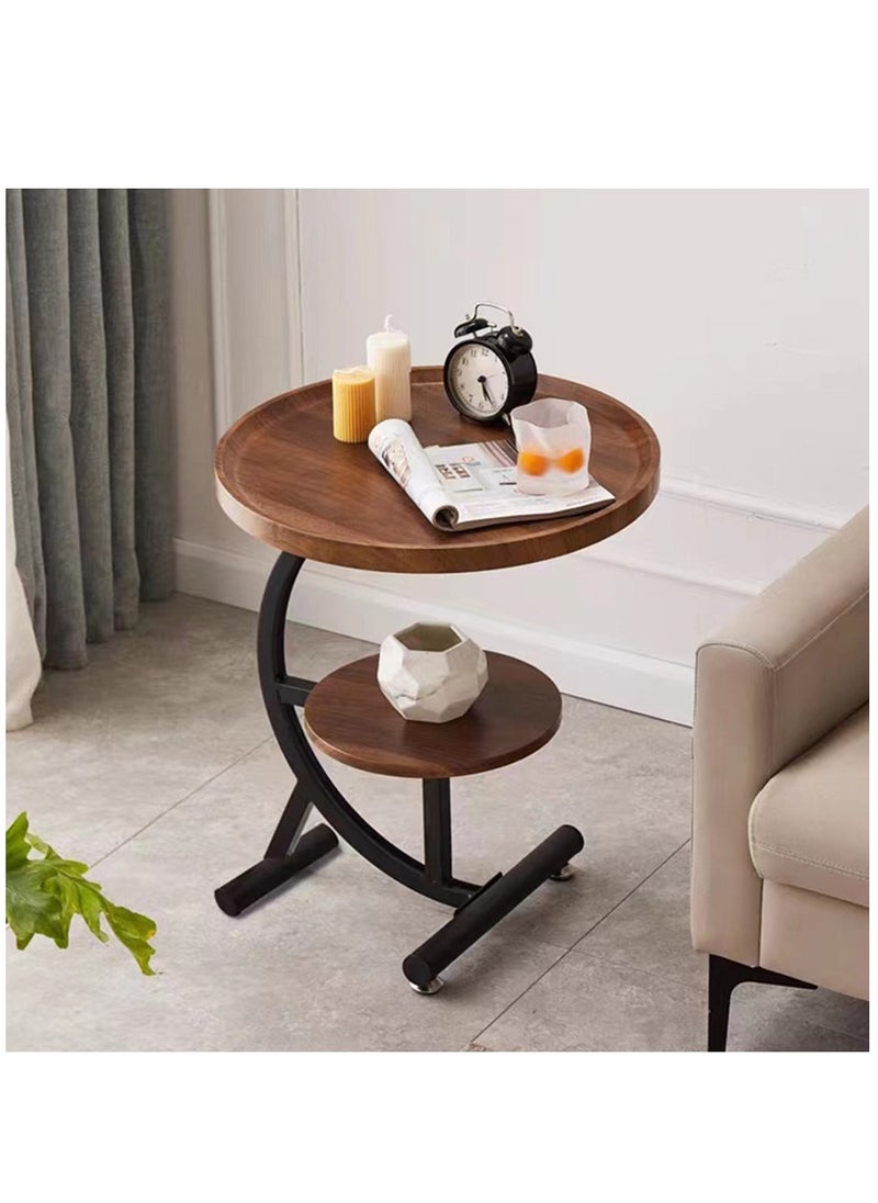 Arabest - 2-Tier Round C Shaped End Table, Snack Side Table, End Side Couch Table with Marble Top, Marble Texture Coffee Table, Modern Simplicity C End Table for Sofa Coffee Laptop Living Room Bedroom - Image 1