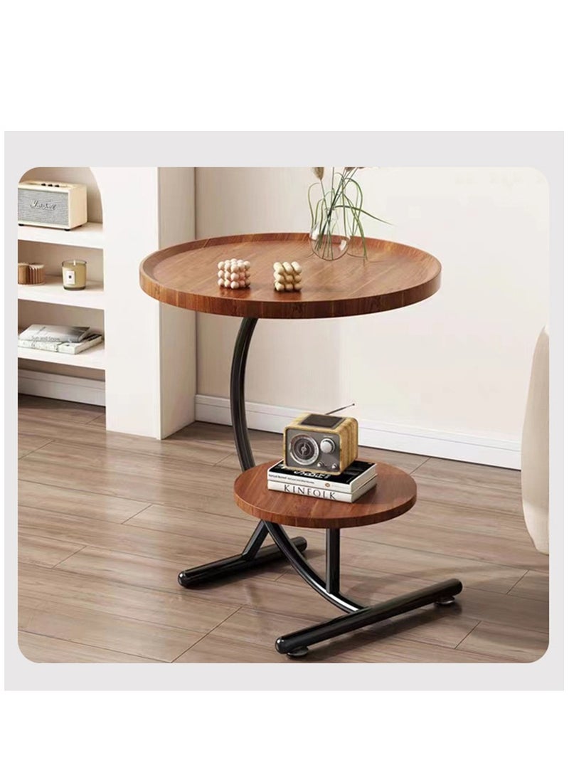 Arabest - 2-Tier Round C Shaped End Table, Snack Side Table, End Side Couch Table with Marble Top, Marble Texture Coffee Table, Modern Simplicity C End Table for Sofa Coffee Laptop Living Room Bedroom - Image 1