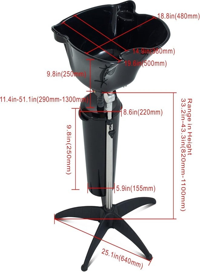 Qtavia Hair Washing Sink, Portable Height Adjustable Salon Deep Shampoo Basin Sink Hair Washing Bowl with Drain Hose for Home Barber Shop Beauty Salon Spa Equipment - Image 5