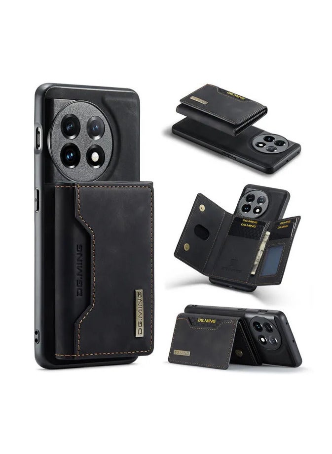 DGMING CaseMe Wallet Case for One plus 11 DGMING Premium Leather Phone Case Back Cover Magnetic Detachable with Trifold Wallet Card Holder Pocket - Black - Image 1