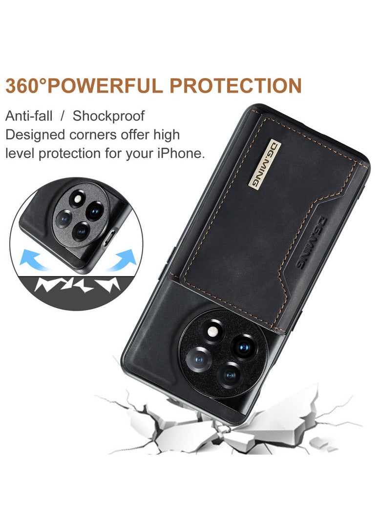DGMING CaseMe Wallet Case for One plus 11 DGMING Premium Leather Phone Case Back Cover Magnetic Detachable with Trifold Wallet Card Holder Pocket - Black - Image 2