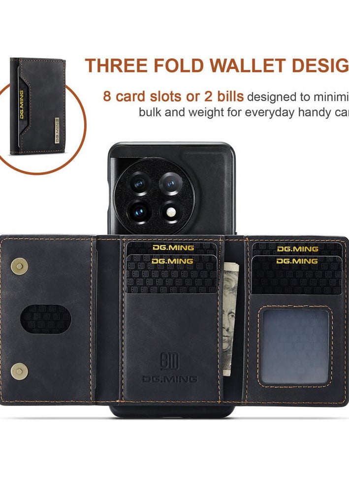DGMING CaseMe Wallet Case for One plus 11 DGMING Premium Leather Phone Case Back Cover Magnetic Detachable with Trifold Wallet Card Holder Pocket - Black - Image 5