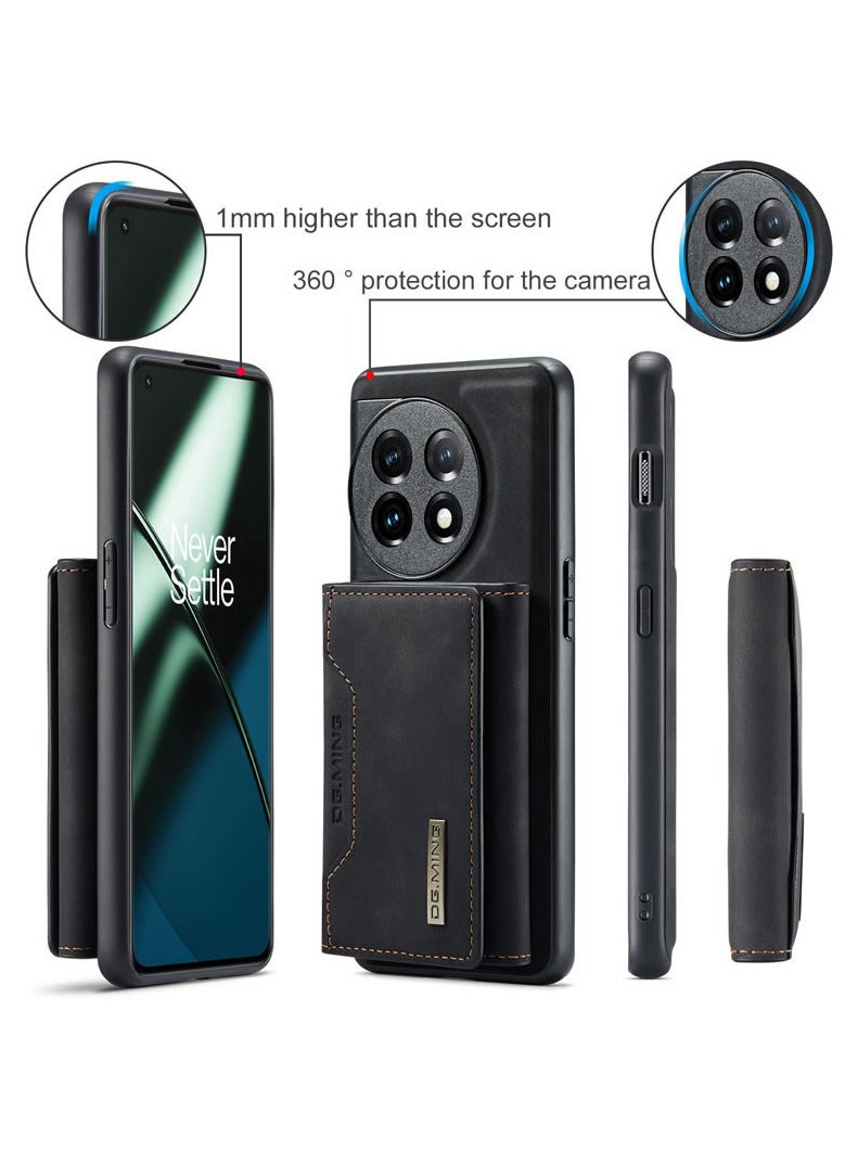 DGMING CaseMe Wallet Case for One plus 11 DGMING Premium Leather Phone Case Back Cover Magnetic Detachable with Trifold Wallet Card Holder Pocket - Black - Image 3