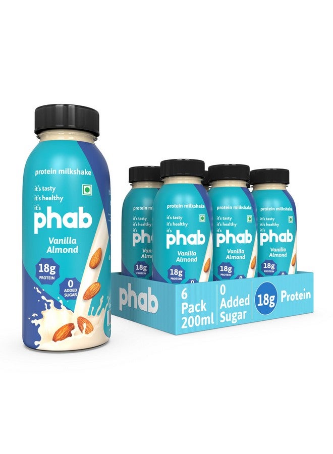 Phab Ready-to-Drink 18g Protein Milkshakes, Healthy & Delicious Pack 6 x 200ml (Vanilla Almond) with No Added Sugar - Image 1