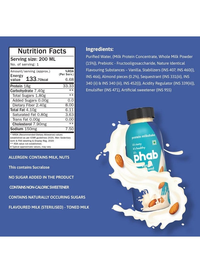 Phab Ready-to-Drink 18g Protein Milkshakes, Healthy & Delicious Pack 6 x 200ml (Vanilla Almond) with No Added Sugar - Image 5