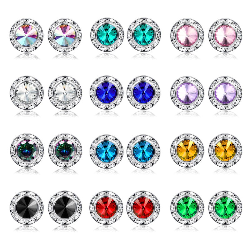 BESTEEL 12 Pairs Hypoallergenic Dance Competition Earrings for Women Acrylic Halo Crystal Rhinestone Stud Earrings Set Multicolor Stage Opera Performance Party 15mm Christmas Stocking Stuffers Gift - Image 1